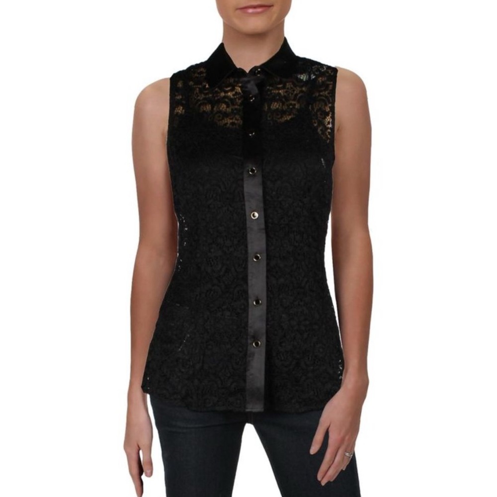 Anne Klein Women’s Black Corded Lace Button Up Blouse Size 8 perfect condition - Picture 2 of 7